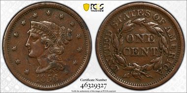 1856 1C Slanted 5 VF35BN