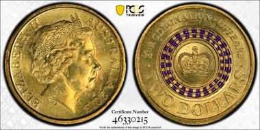 2013 $2 Coronation Colorized MS63