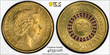 2013 $2 Coronation Colorized MS63