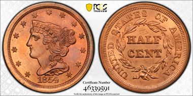 1854 1/2C MS65RD
