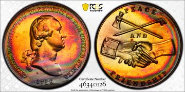 (1970s)-D Medal George Washington 34mm Peace and Friendship MS66RB