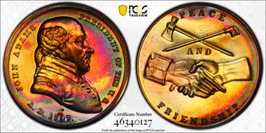 (1970s)-D Medal John Adams 34mm Peace and Friendship MS66RB