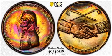 (1970s)-D Medal Thomas Jefferson 34mm Peace and Friendship MS65RB