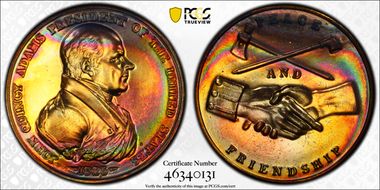 (1970s)-D Medal John Quincy Adams 34mm  Peace and Friendship MS65RB
