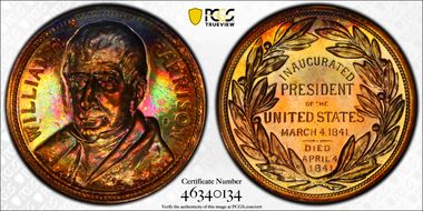 (1970s)-D Medal William H. Harrison 34mm Inaugurated 1841 MS65RB