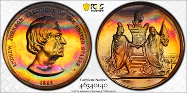 (1970s)-D Medal Andrew Johnson 34mm Indian Peace MS66RB