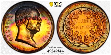 (1970s)-D Medal Chester A. Arthur 34mm Inaugurated 1881 MS67RB