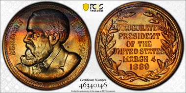 (1970s)-D Medal Benjamin Harrison 34mm Inaugurated 1889 MS66RB