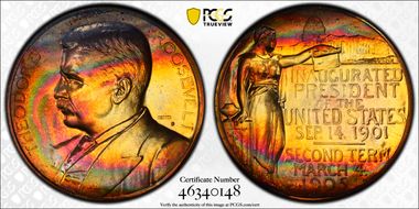 (1970s)-D Medal Theodore Roosevelt 34mm Inaugurated 1901 MS66RB