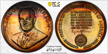 (1970s)-D Medal Lyndon B. Johnson 34mm Inaugurated 1965 MS66RB