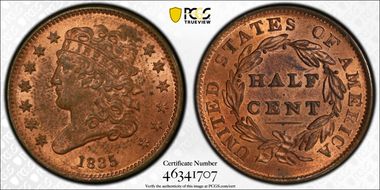 1835 1/2C MS63RB