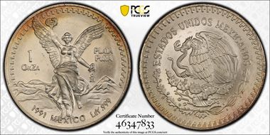 1991-Mo Onza Libertad Ag T2 - PLaTA PuRA MS68