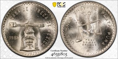 1980/9-Mo Onza KM-M49b.5  Ag MS63