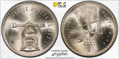 1980/9-Mo Onza KM-M49b.5  Ag MS64