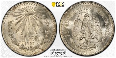 1927-M Peso KM-455  Ag MS64