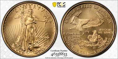1999-W $5 Unfinished Proof Dies Gold Eagle Stephanie Sabin Flag MS70