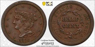 1850 1/2C AU50BN