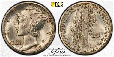 1916-S 10C Mercury MS65+ FB