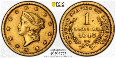1849 G$1 Open Wreath VF35