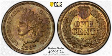 1867/67 1C MS65BN