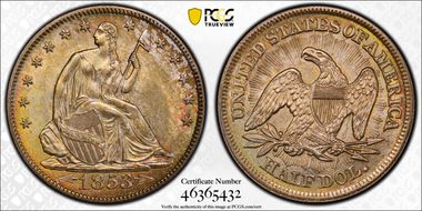 1853 50C Arrows & Rays MS64