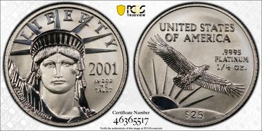 2001 $25 Statue of Liberty MS70