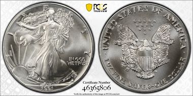 1991 $1 Silver Eagle MS70