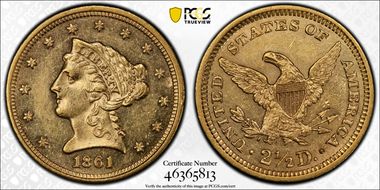 1861 $2.50 New Reverse AU58