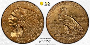 1911-D $2.50 AU55