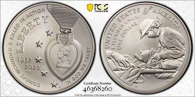 2022-W $1 National Purple Heart Hall of Honor MS70