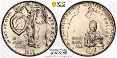 2022-D 50C National Purple Heart Hall of Honor MS69