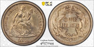 1875-S 10C Mintmark Below Bow MS62