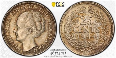 1944-P 25C Acorn privy mark MS64