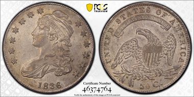 1836 50C Lettered Edge AU58