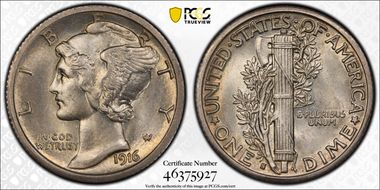 1916-S 10C Mercury AU58