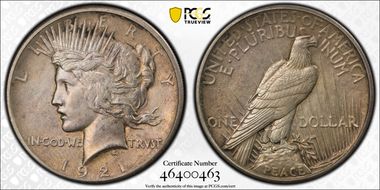 1921 $1 High Relief, Peace N1