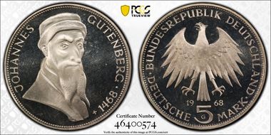1968-G 5 Mk Gutenberg J-397 PR67DCAM