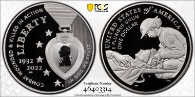 2022-W $1 National Purple Heart Hall of Honor PR70DCAM