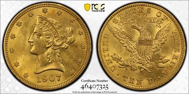 1907 $10 Liberty AU58