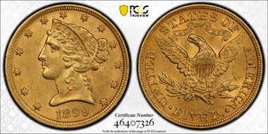 1899 $5 AU58