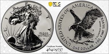 2021-S $1 Silver Eagle Rev PR - Type 2 Designer Edition PR70