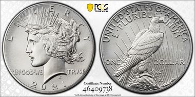 2021 $1 Peace Dollar 100th Anniversary MS70