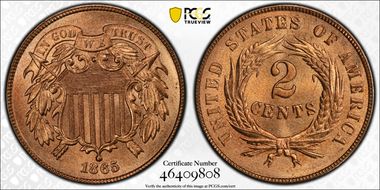 1865 2C Fancy 5 MS66+ RD