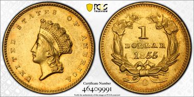 1855-O G$1 AU53
