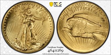1907 $20 Saint-Gaudens, High Relief SP67+