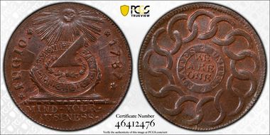 1787 Fugio 1C States United, 4 Cinq MS66BN