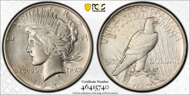 1921 $1 High Relief, Peace N1