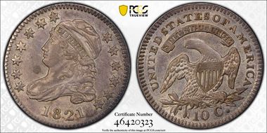 1821 10C Large Date AU53