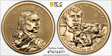 2018-S $1 Native American, Reverse Proof 50th Anniversary Set First Strike PR70