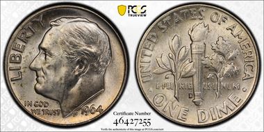 1964-D 10C Doubled Die Reverse MS65
